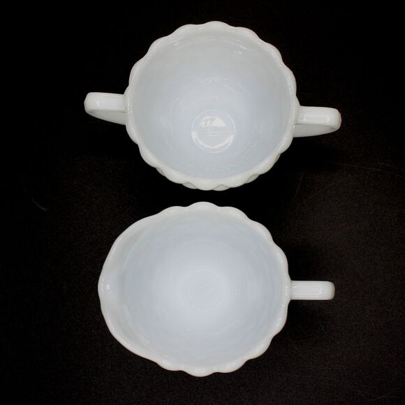 Vintage Anchor Hocking Milk Glass Bubble Pattern Footed Sugar and Creamer Set - Picture 3 of 8